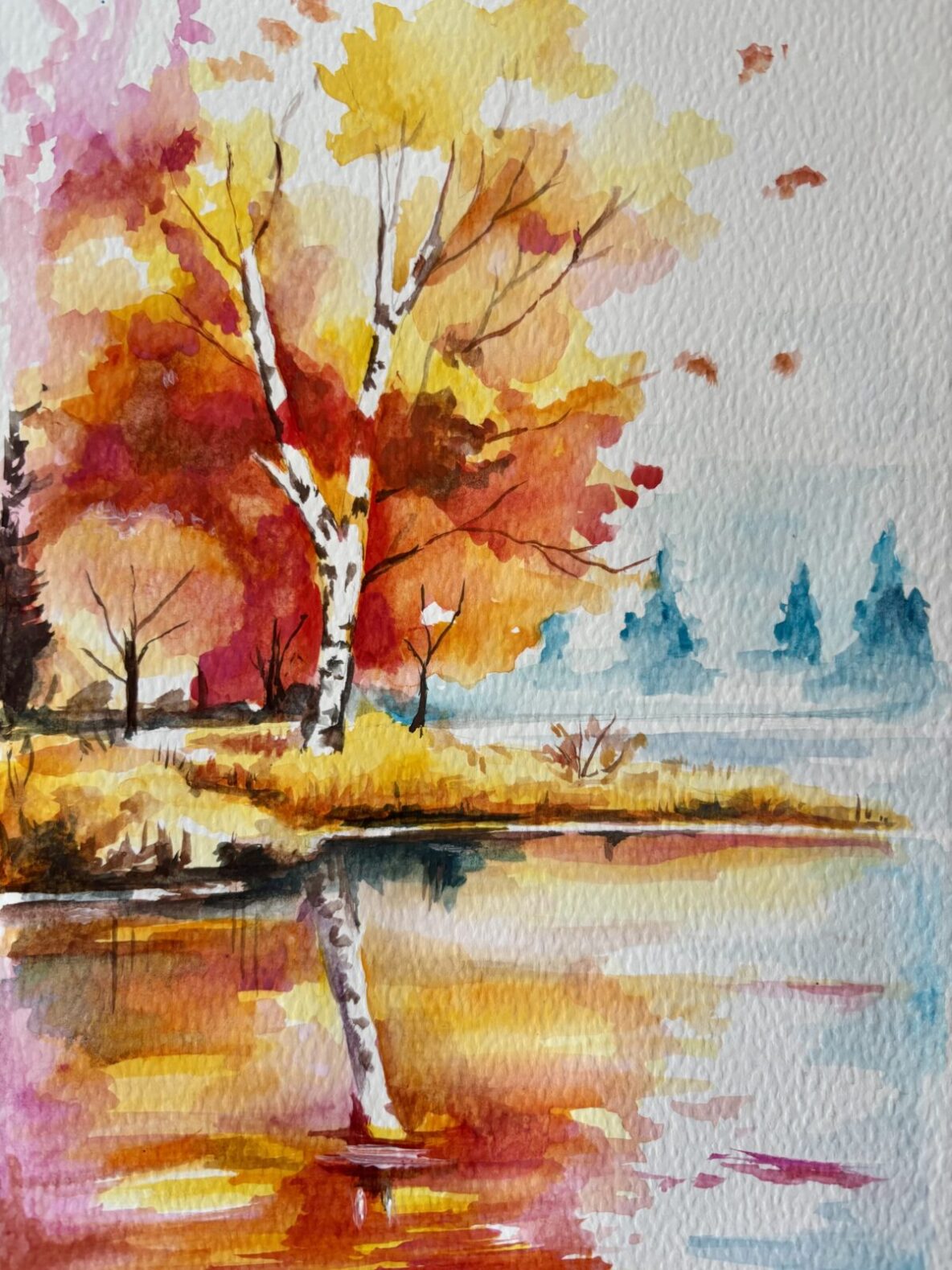 Autumn Reflection in watercolour art class. The Rosebird Community ...