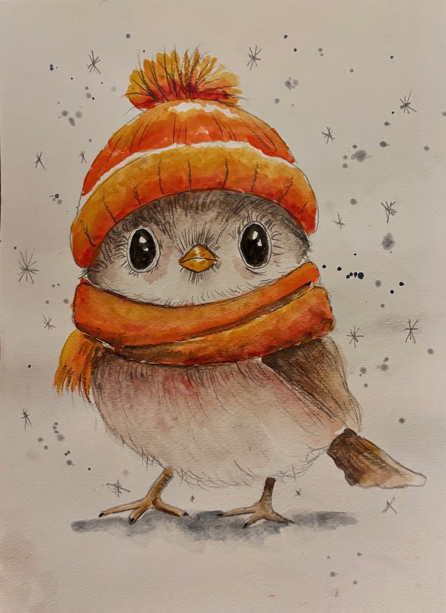 Featured image for “Robin in watercolour & pencil”